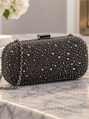 City One Sparkly Evening Bag Gunmetal Chain